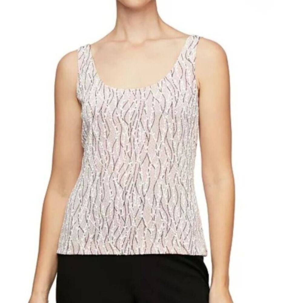 Alex Evenings Women's 2X Printed Piped 3/4 Sleeve Two-Piece Glitter Blazer & Top - Picture 12 of 12